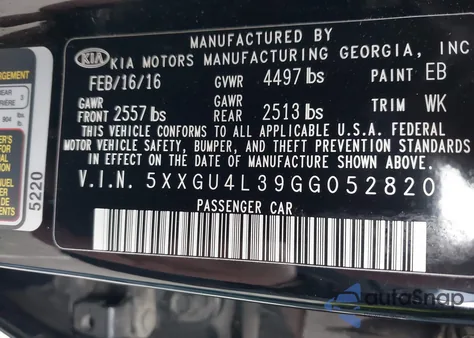 2016 Kia Optima Ex from USA, damaged, VIN 5XXGU4L39GG052820